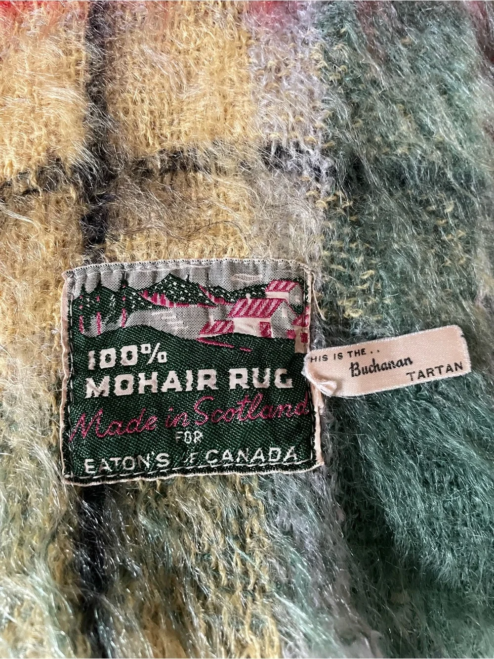 EATONS CANADA Vintage Buchanan Plaid Mohair Throw Blanket Red, Green & Yellow